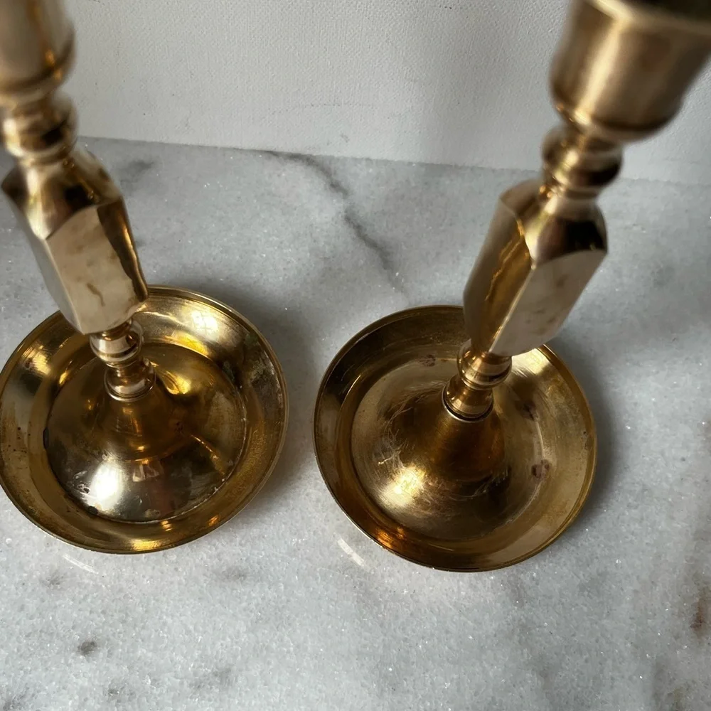 Elegant Gold Brass Candlestick Holders vintage set of 2